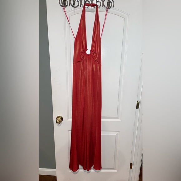 NIALI 🔥 Revolve Halter Gown in Orange shimmer Sz 2 - Picture 11 of 15